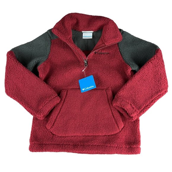 Columbia Rugged Ridge III Red Grey Half-Zip Sherpa Jacket Youth Sizes S - L - Picture 2 of 3